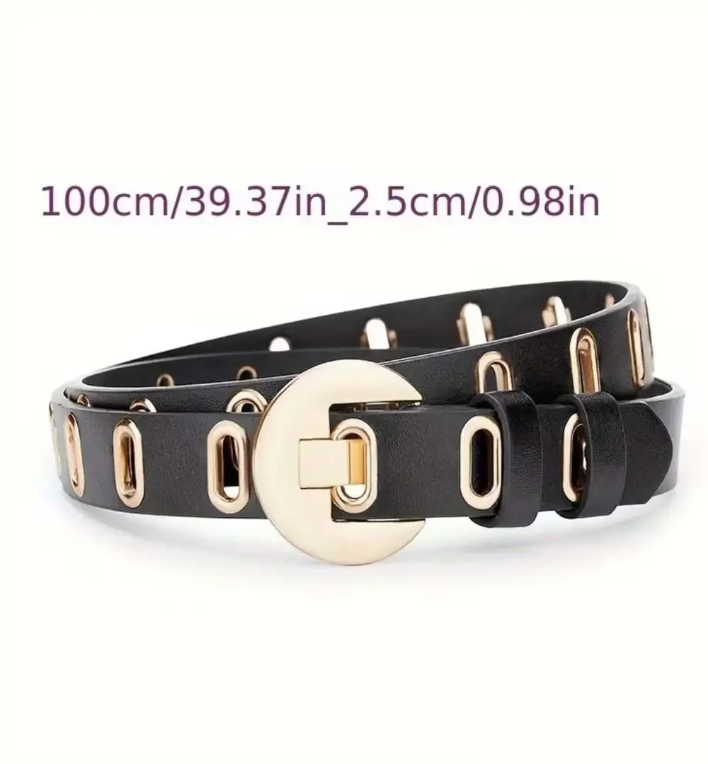 Black & Gold Modern Belt Hollow Waist Belt Buckle Pants Belt